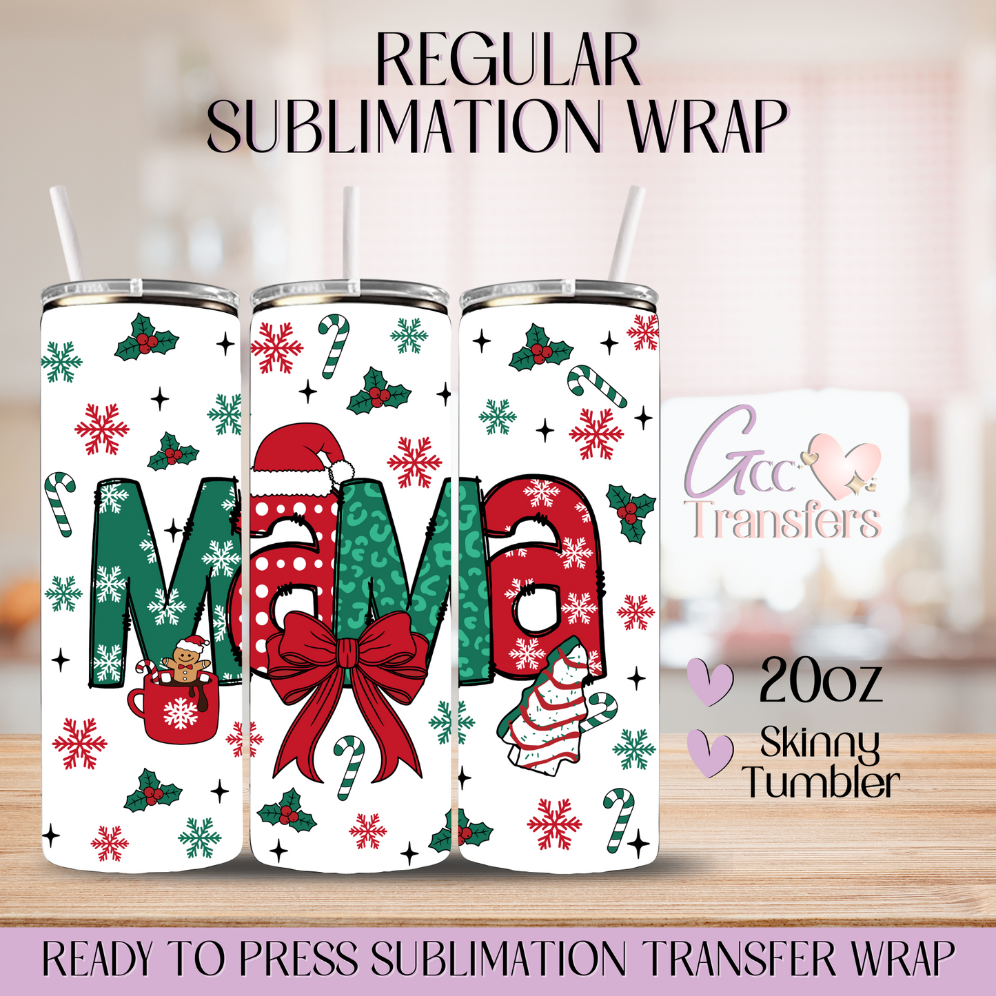 Christmas Mama Coquette Bow - 20oz Regular Sublimation Wrap