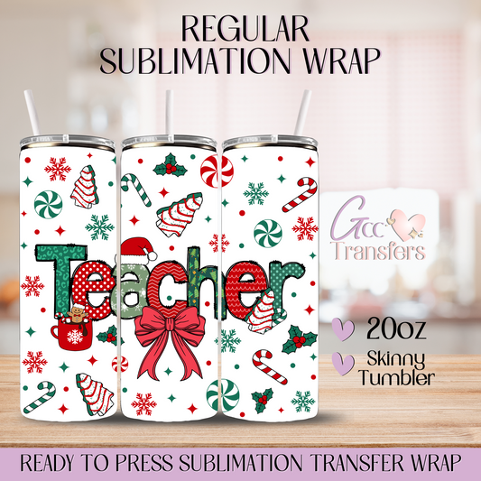 Christmas Teacher Coquette Bow - 20oz Regular Sublimation Wrap