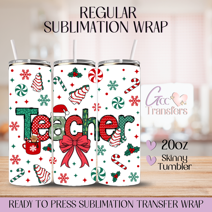 Christmas Teacher Coquette Bow - 20oz Regular Sublimation Wrap