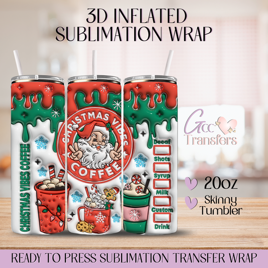 Christmas Vibes Coffee - 20oz 3D Inflated Sublimation Wrap