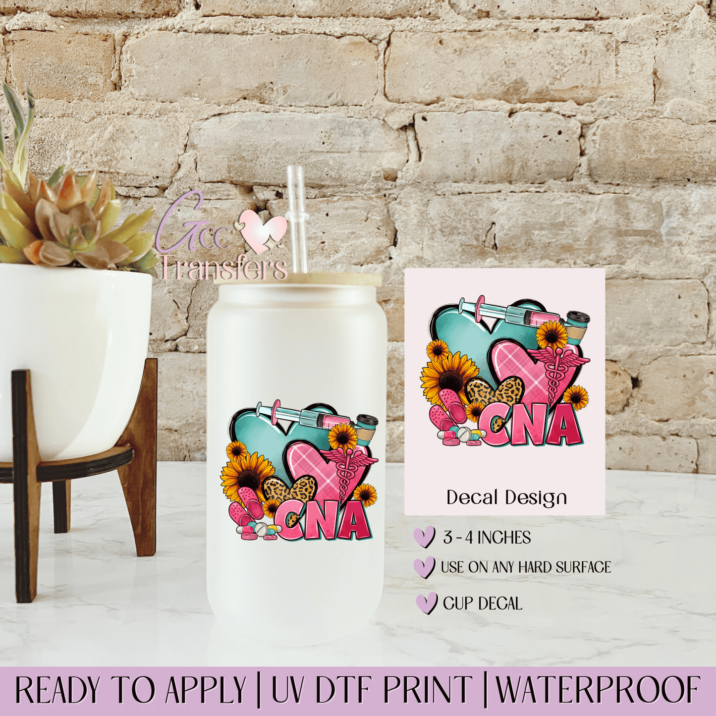 CNA Certified Nursing Assistant Leopard Heart - Decal UVDTF