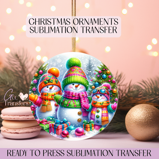 Colored Snowman - 3" Ornament Sublimation Transfer