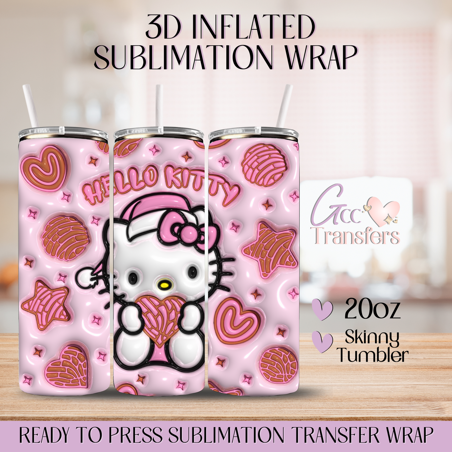 Pink Conchas Kitty Christmas - 20oz 3D Inflated Sublimation Wrap