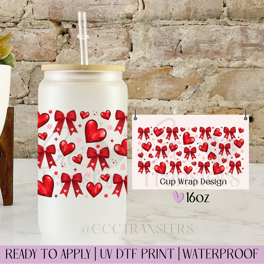 Coquette Bows & Hearts Valentine  - 16oz UV DTF WRAP