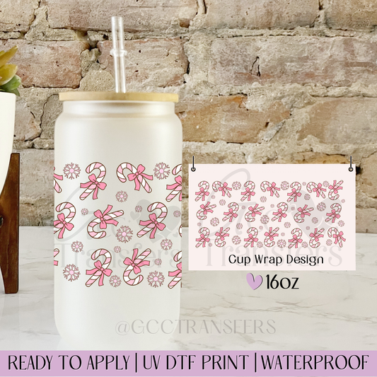 Coquette Candy Cane  - 16oz UV DTF WRAP