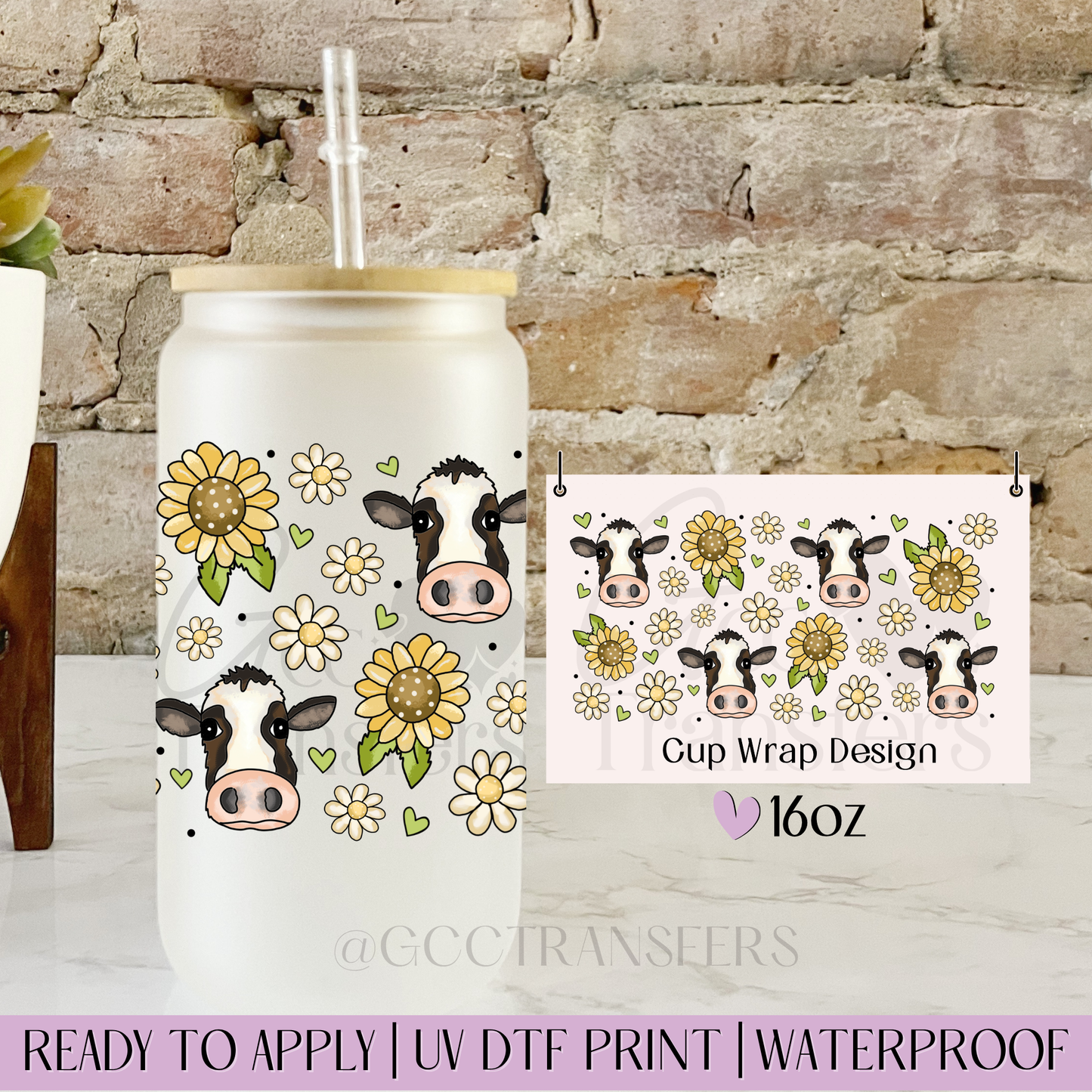 Cow Sunflowers Spring - 16oz UV DTF WRAP