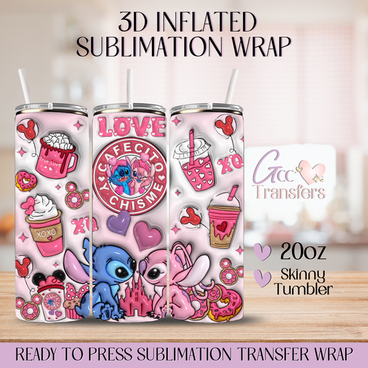 Cute Cartoon Cafecito y Chisme Valentine - 20oz 3D Inflated Sublimation Wrap
