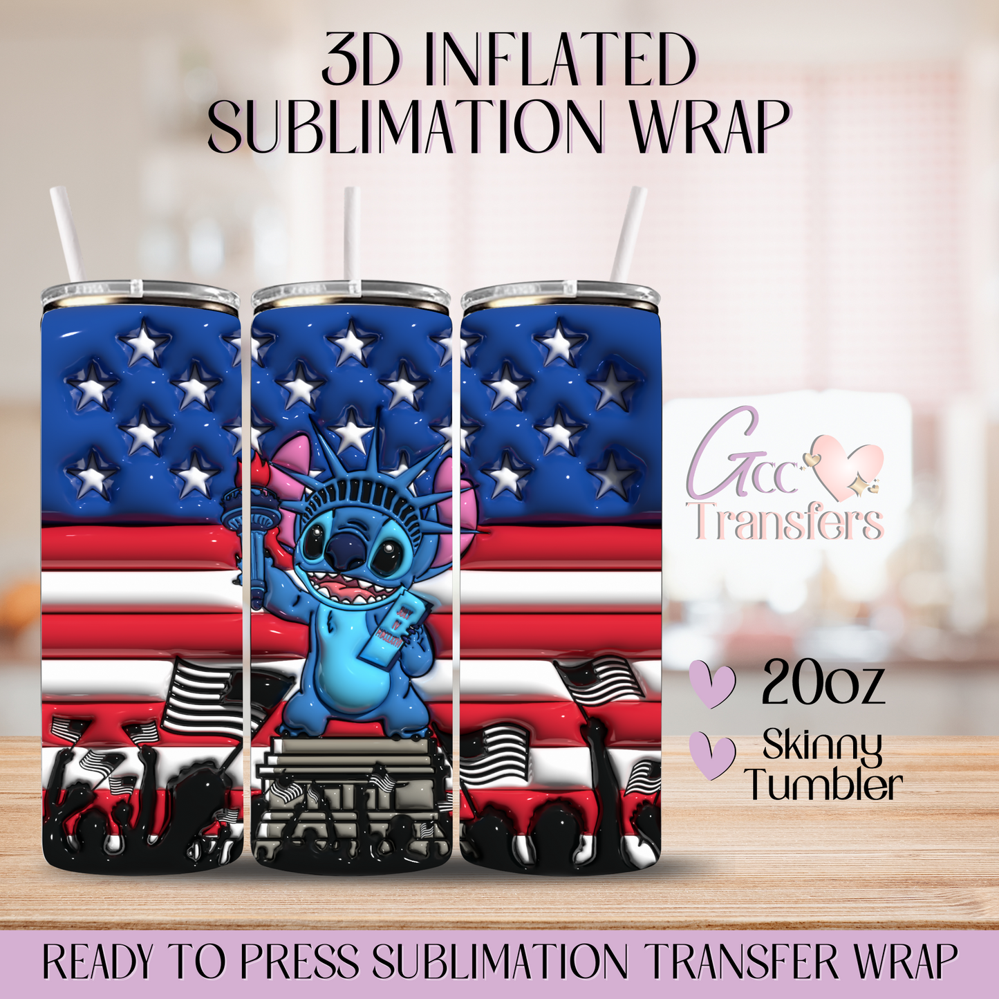 4th of July Liberty Cute Cartoon - 20oz 3D Inflated Sublimation Wrap