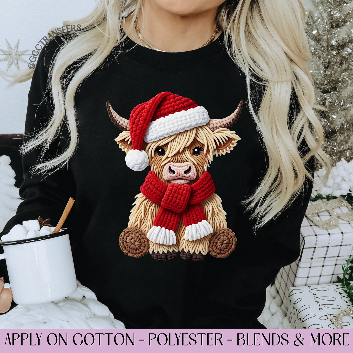 Cute Cow Highland Crochet Yarn - Full Color DTF Transfer