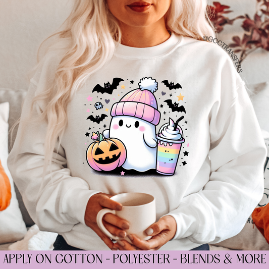 Cute Ghost Bougie Coffee Colorful - Full Color DTF Transfer