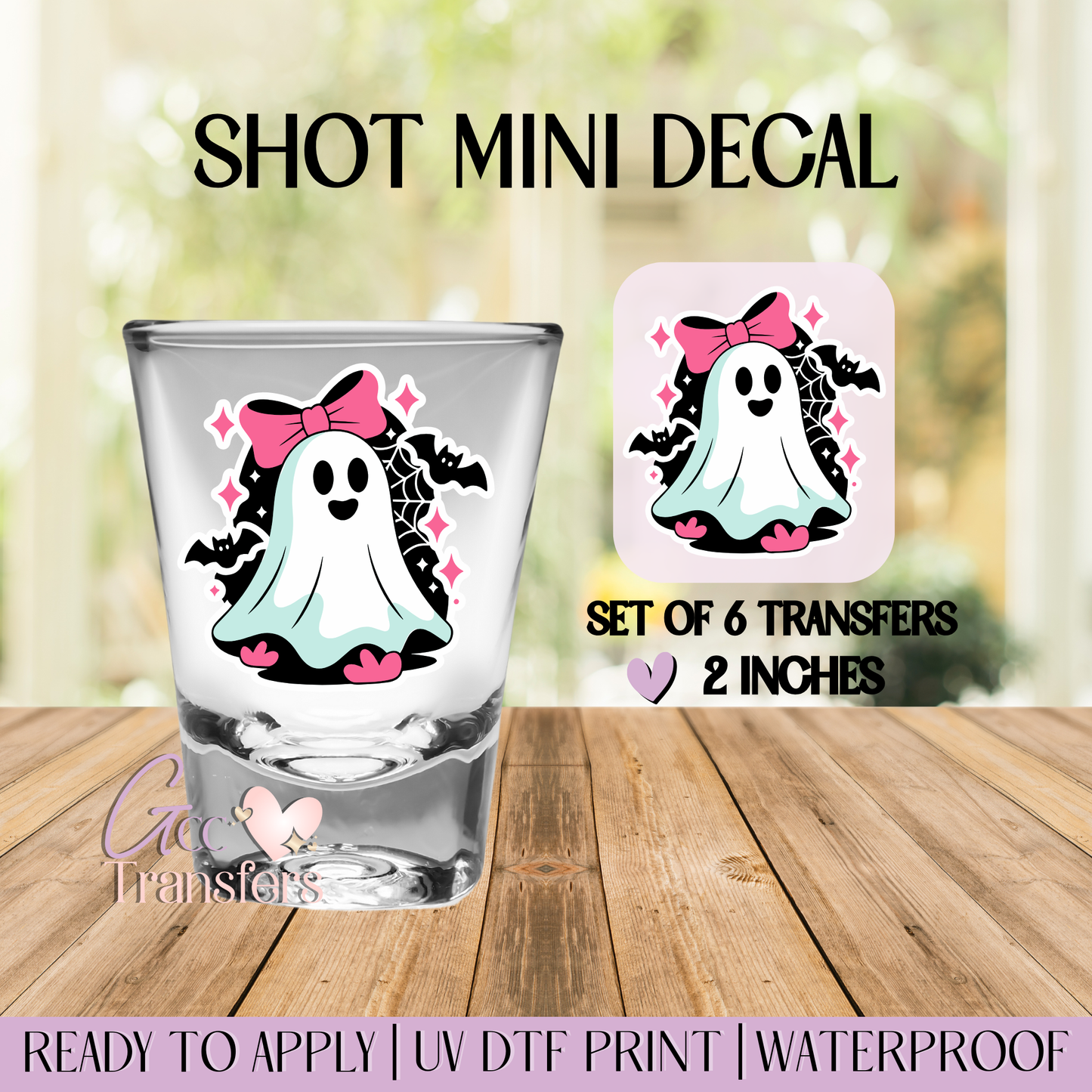 Cute Ghost Pink Bow - Set of 6 (Shot UV Decals)