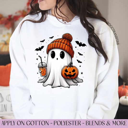 Cute Ghost Coffee Pumpkin - Full Color DTF Transfer