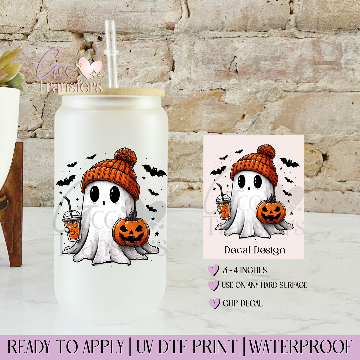 Cute Ghost Coffee Pumpkin Halloween - Decal UVDTF