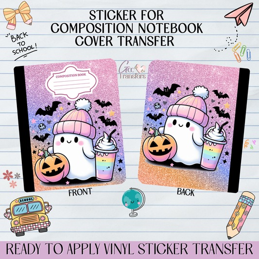 Cute Ghost Ice Coffee Halloween - Sticker for Notebook Cover