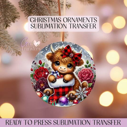 Cute Highland Cow - 3" Ornament Sublimation Transfer