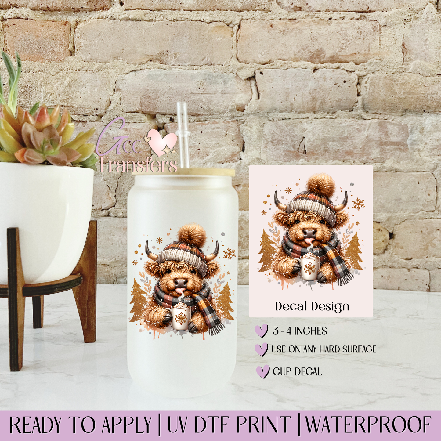 Highland Cow Xmas Hot Chocolate - Decal UVDTF