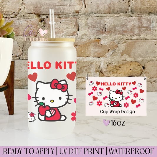 Cute Cat Valentine Hearts - 16oz UV DTF WRAP