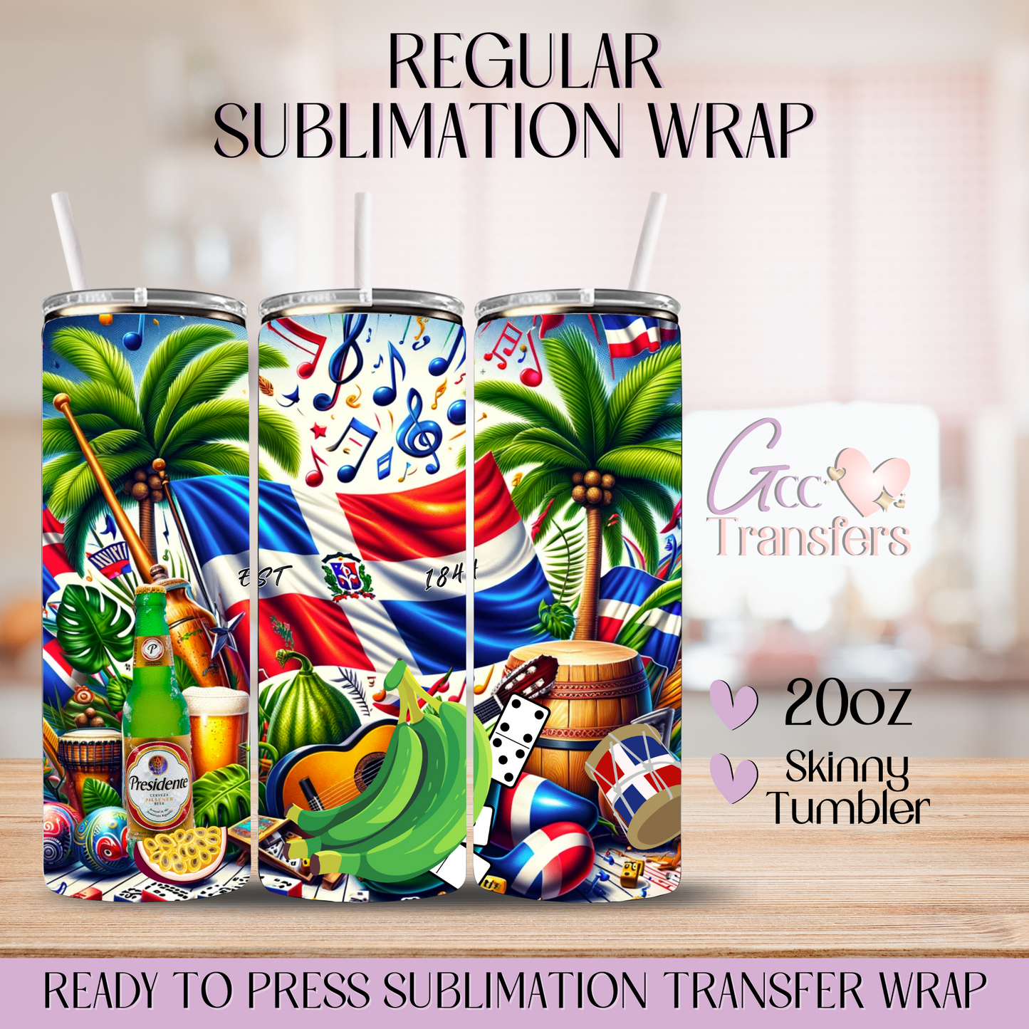 Dominican Republic Pride Flag Folklore - 20oz Regular Sublimation Wrap