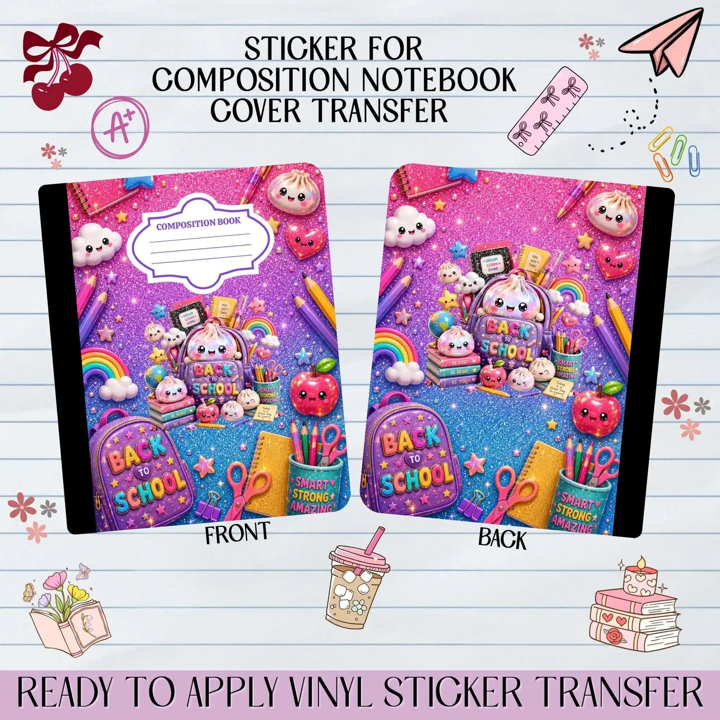 Back to School Kawaii Dumpling - Sticker for Notebook Cover