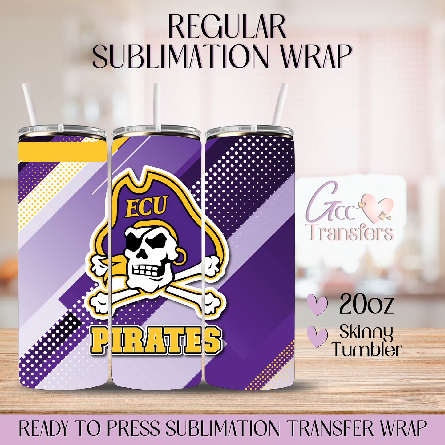 ECU Pirates College Football Team - 20oz Regular Sublimation Wrap