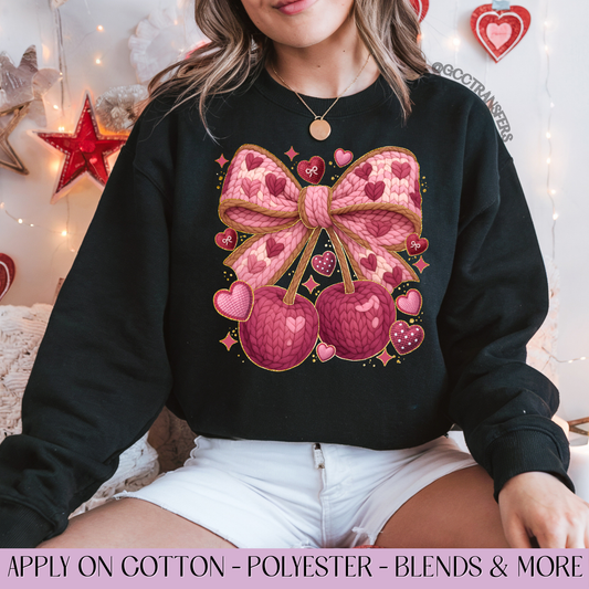 Coquette Cherries Valentine Crochet Yarn - Full Color DTF Transfer