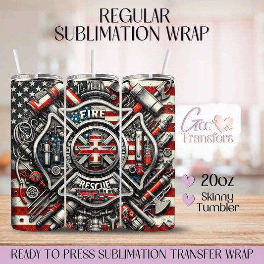 Fire Rescue American Flag - 20oz Regular Sublimation Wrap