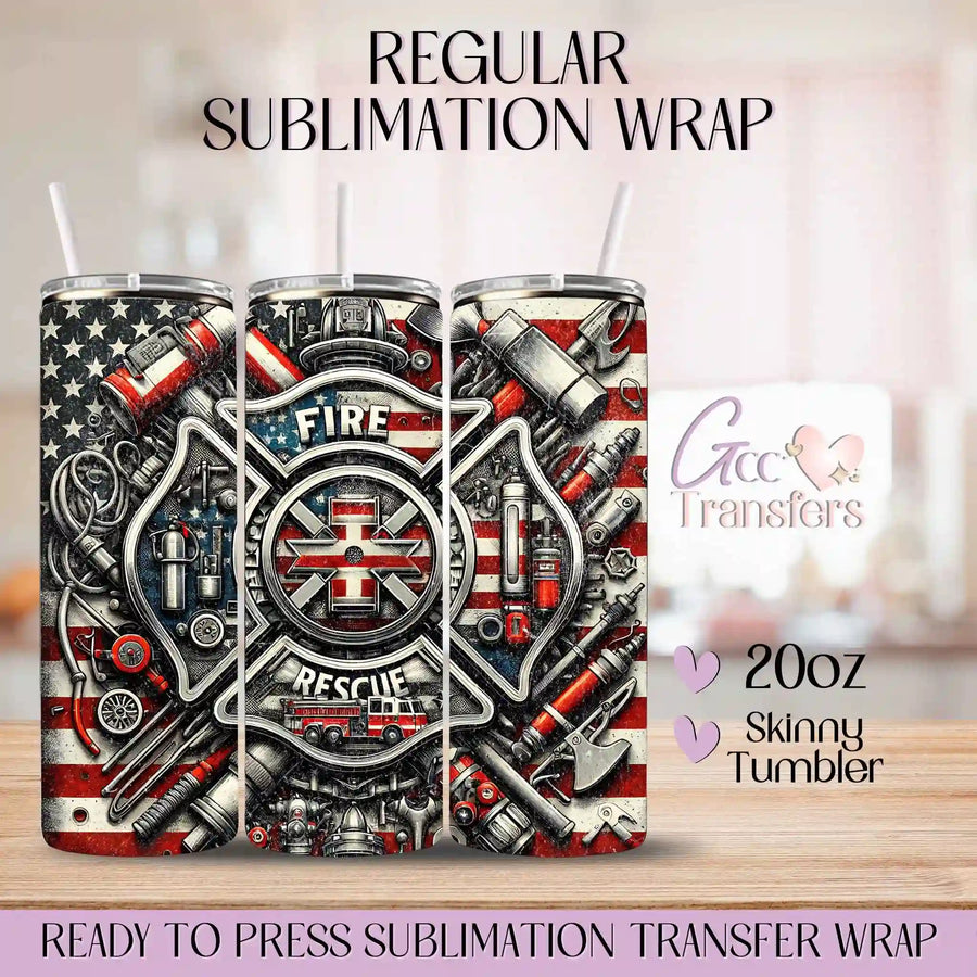 Fire Rescue American Flag - 20oz Regular Sublimation Wrap