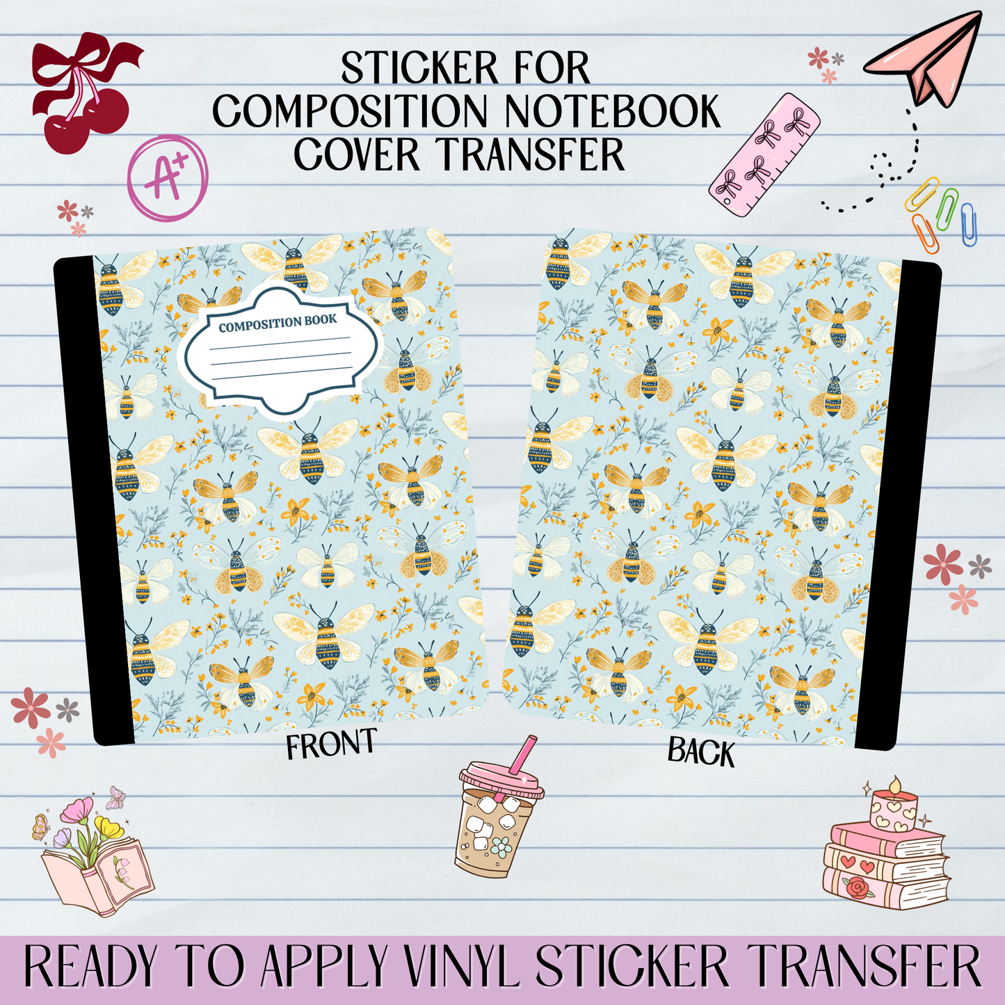 Floral Bee Spring - Sticker for Notebook Cover