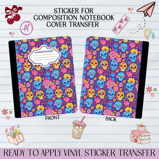 Floral Sugar Skull Purple Sticker for Notebook Cover