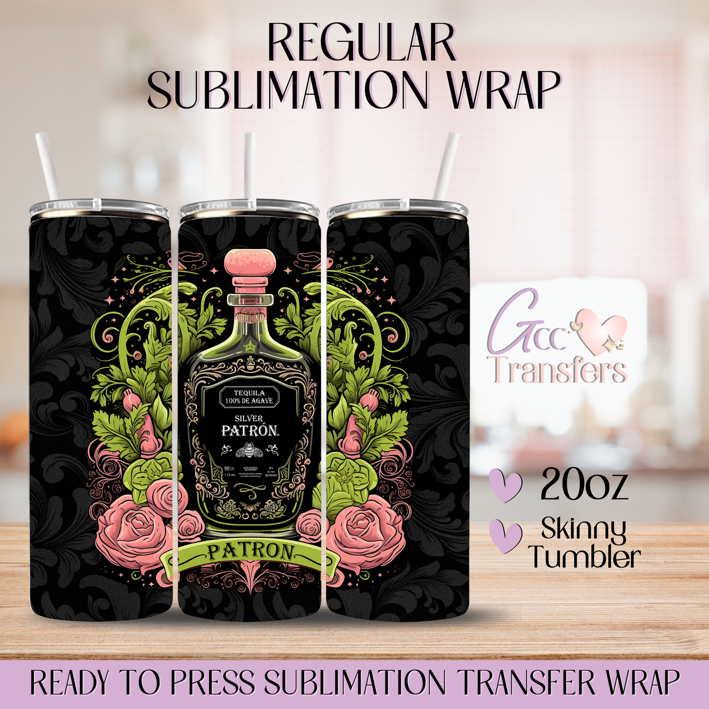 Floral Tequila Silver - 20oz Regular Sublimation Wrap