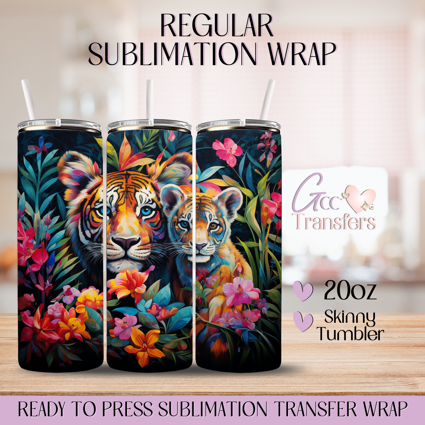 Floral Tiger - 20oz Regular Sublimation Wrap