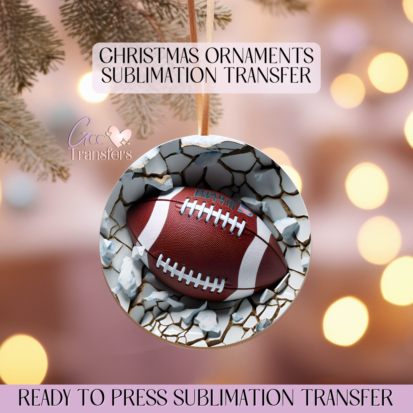 Football Ball Broken Wall - 3" Ornament Sublimation Transfer