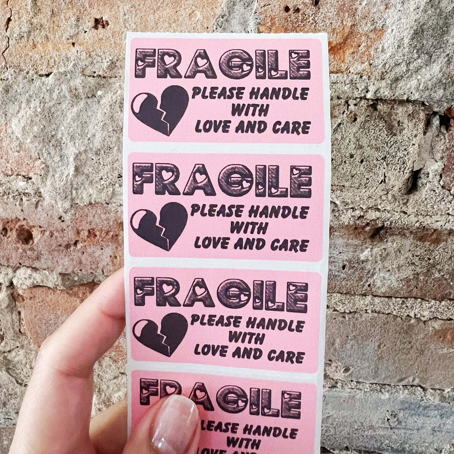 Fragile Please Handle with Love & Care  - 100 Thermal Labels Stickers