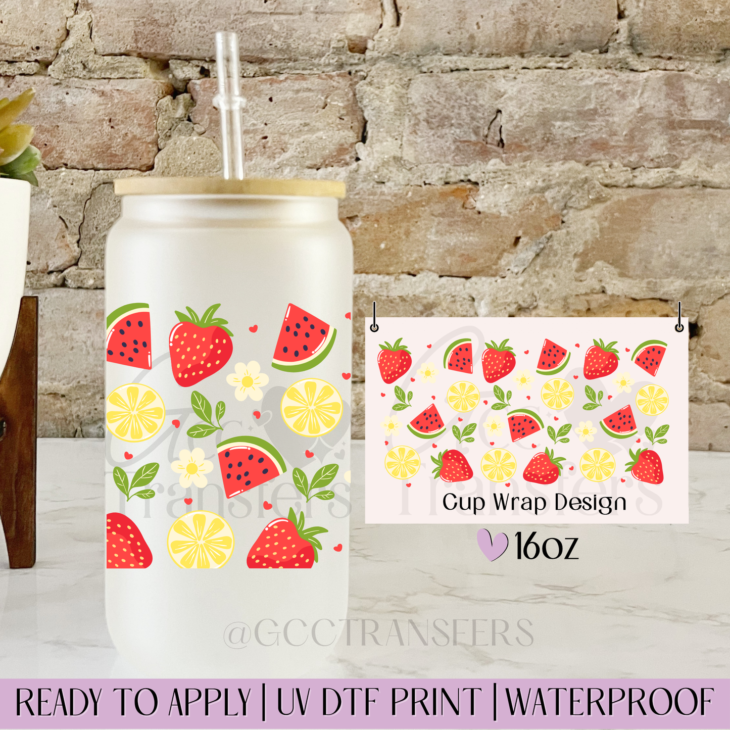 Fruity Strawberry Watermelon Lemon - 16oz UV DTF WRAP