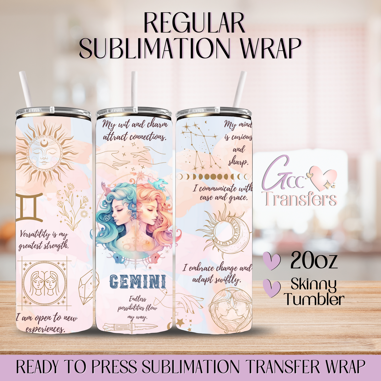 Gemini Zodiac Sign Affirmations - 20oz Regular Sublimation Wrap