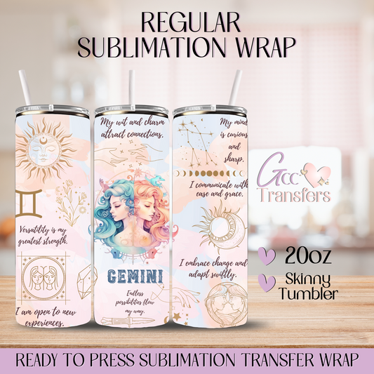 Gemini Zodiac Sign Affirmations - 20oz Regular Sublimation Wrap