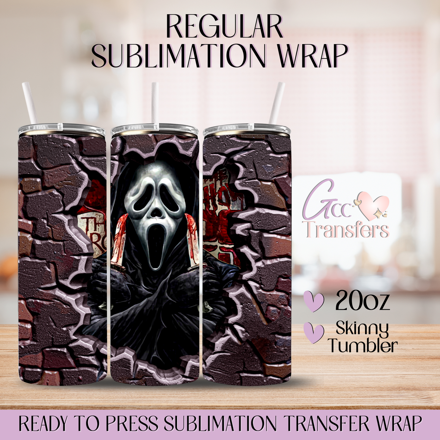 Ghost Face Brick Wall Halloween - 20oz Regular Sublimation Wrap