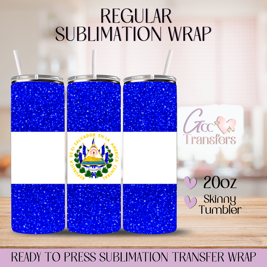 Glitter El Salvador Flag - 20oz Regular Sublimation Wrap