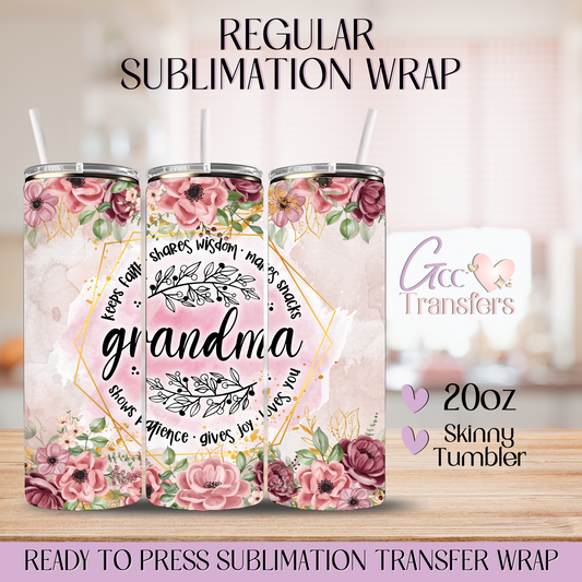 Grandma Floral Frame - 20oz Regular Sublimation Wrap