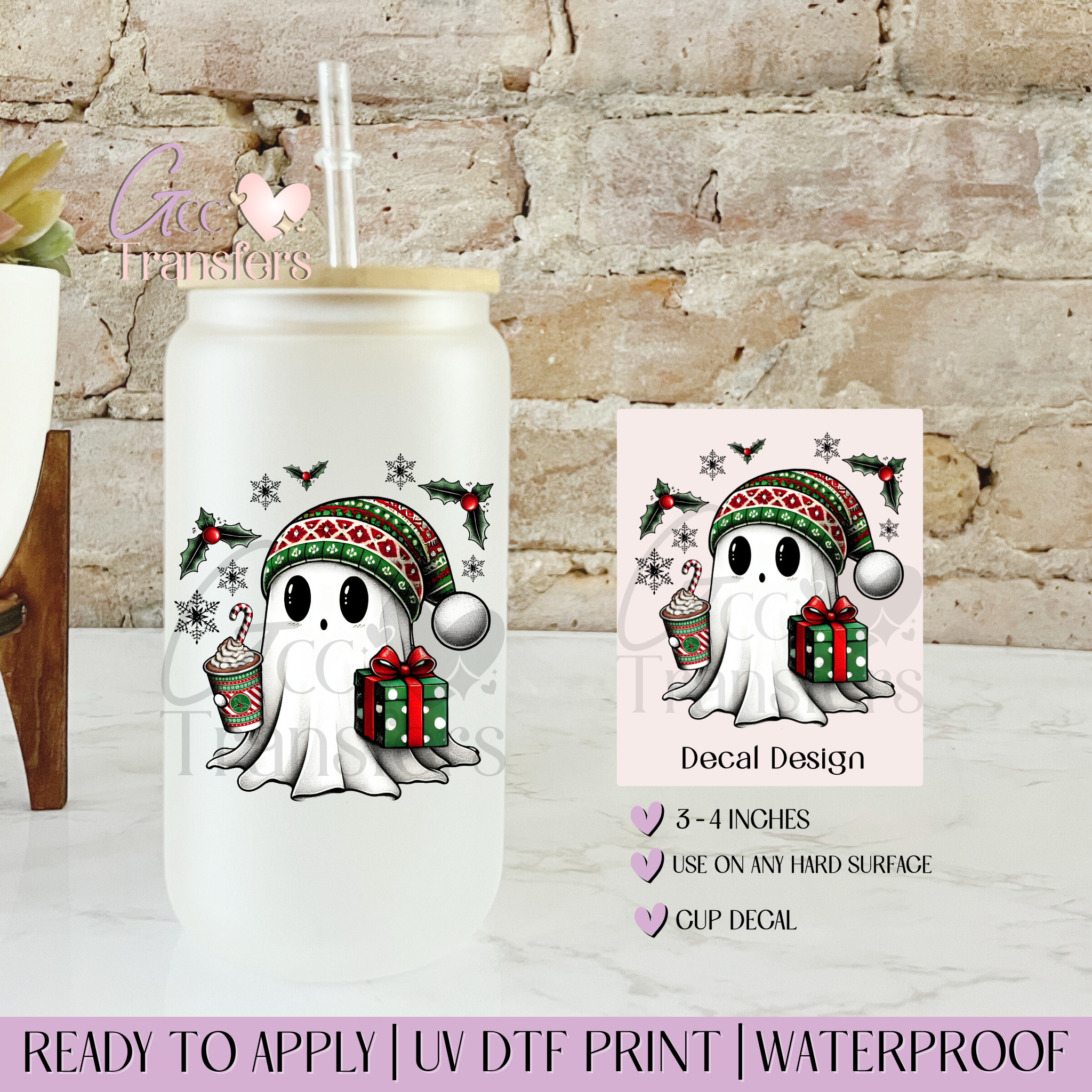 Green Cute Ghost Xmas Coffee - Decal UVDTF – GCC Transfers