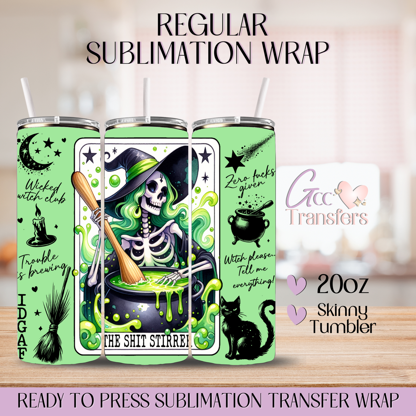 Green Sarcastic Witch Tarot Card - 20oz Regular Sublimation Wrap