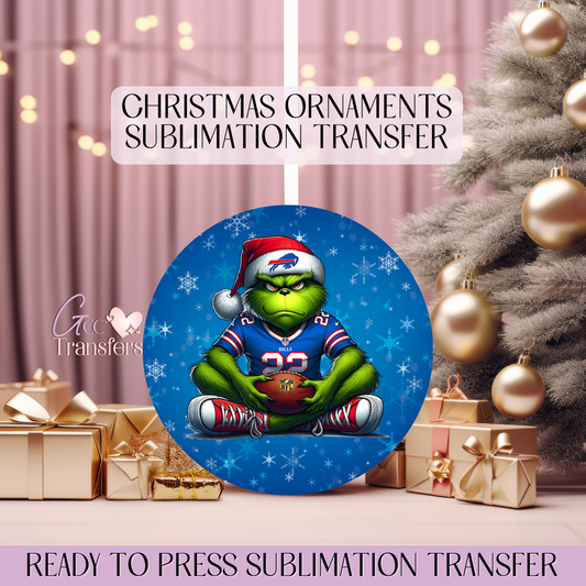 Grinch Bills Football - 3" Ornament Sublimation Transfer