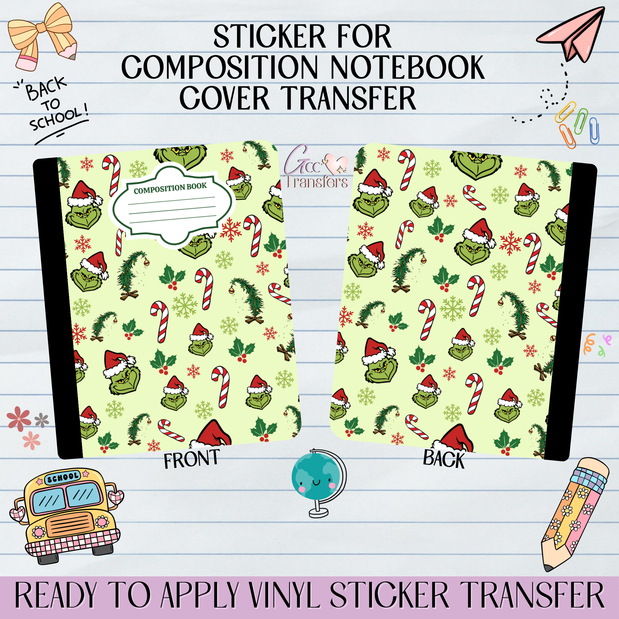 Grinch Candy Cane - Sticker for Notebook Cover – GCC Transfers