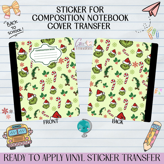 Grinch Candy Cane - Sticker for Notebook Cover