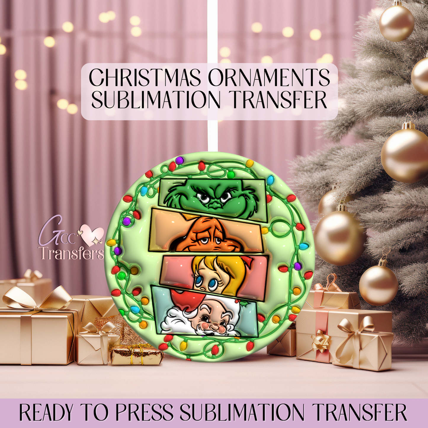 Grinch Friends Faces - 3" Inflated Ornament Sublimation Transfer