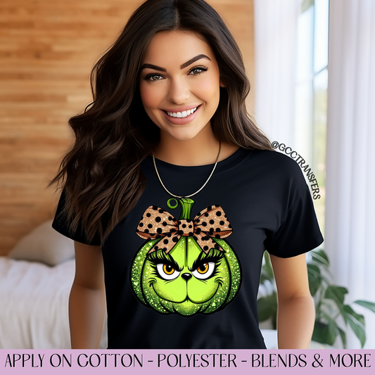 Grinch Pumpkin Coquette Leopard  - Full Color DTF Transfer