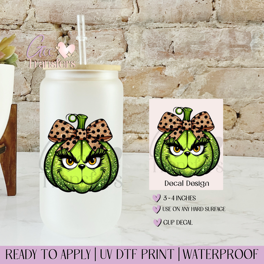 Grinch Pumpkin Leopard - Decal UVDTF