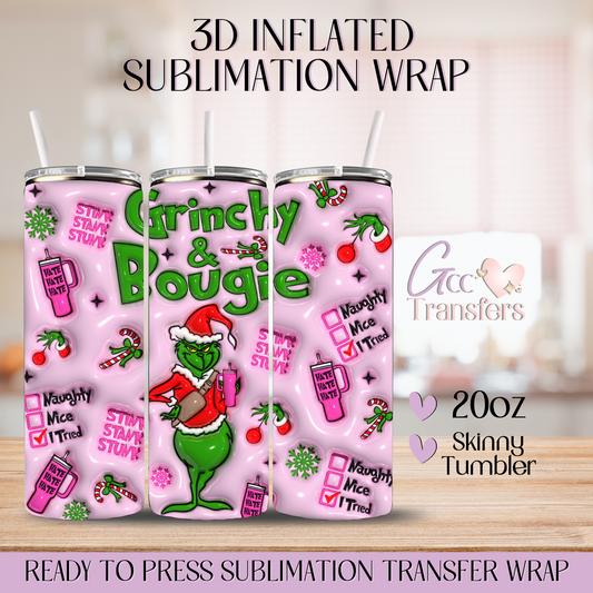 Grinchy & Bougie Pink- 20oz 3D Inflated Sublimation Wrap