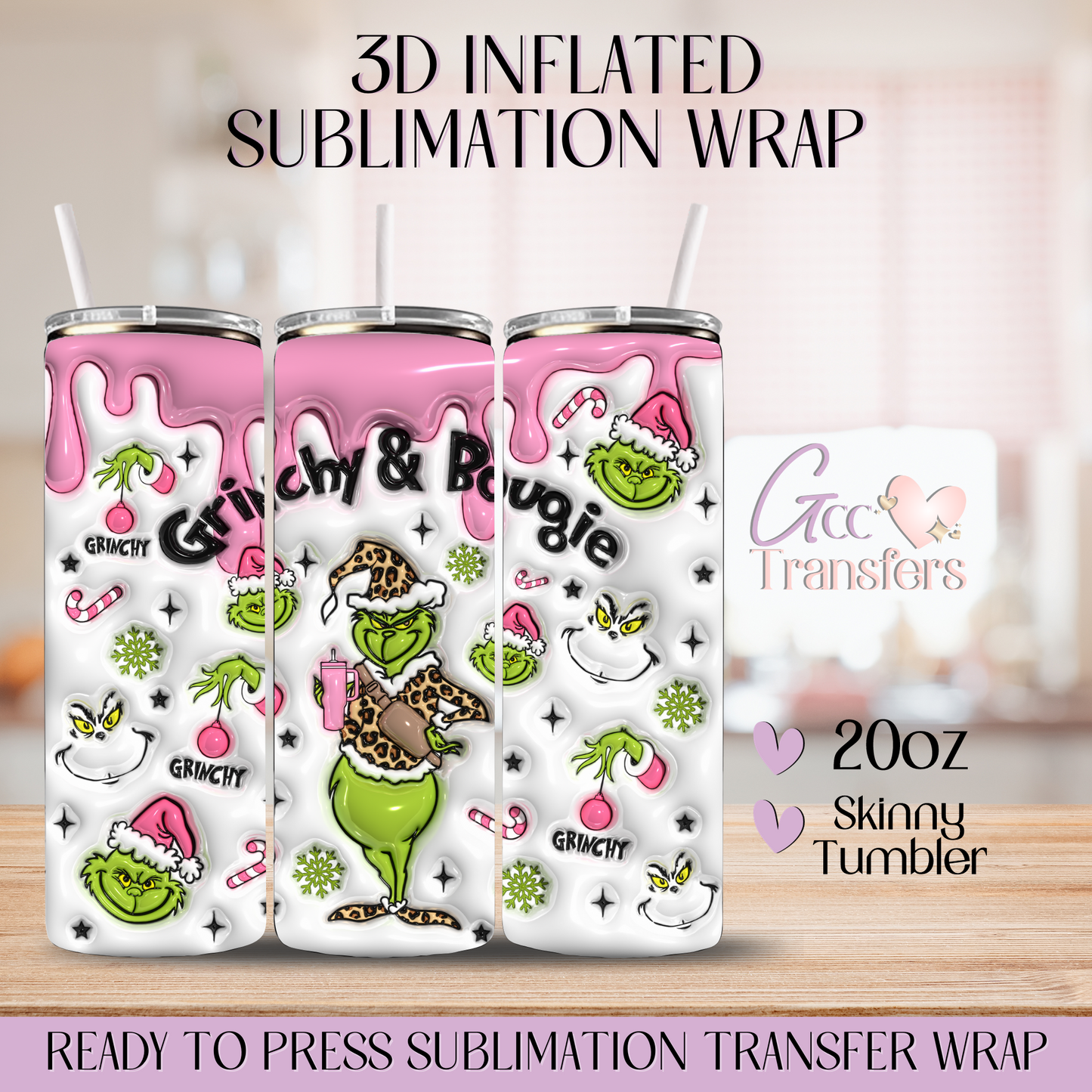 Leopard Grinchy & Bougie - 20oz 3D Inflated Sublimation Wrap