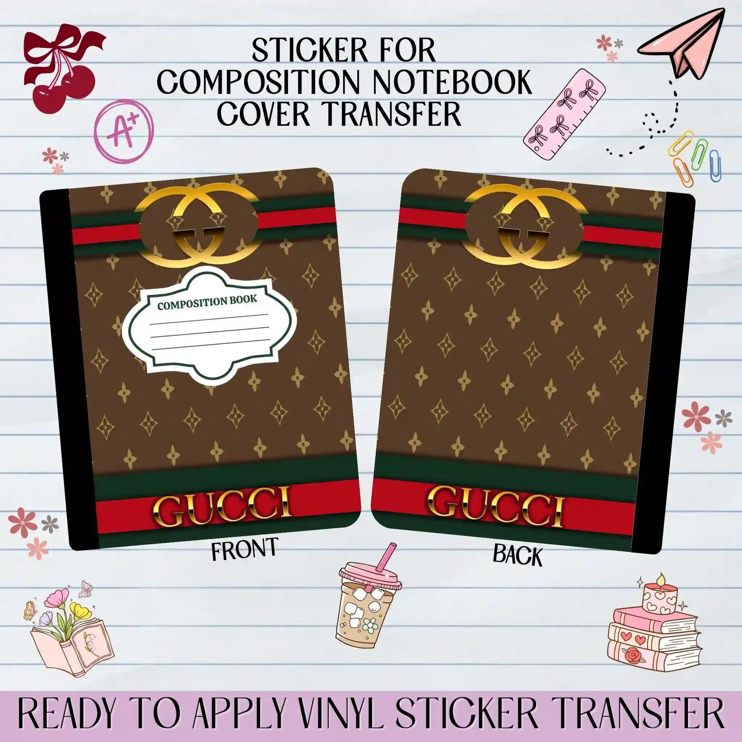 Luxury Brown Red Green Pattern - Sticker for Notebook Cover